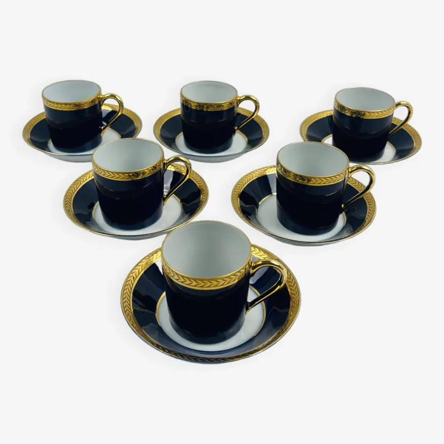 Tasse a cafe avec sous tasse en porcelaine bleu paquet de 6