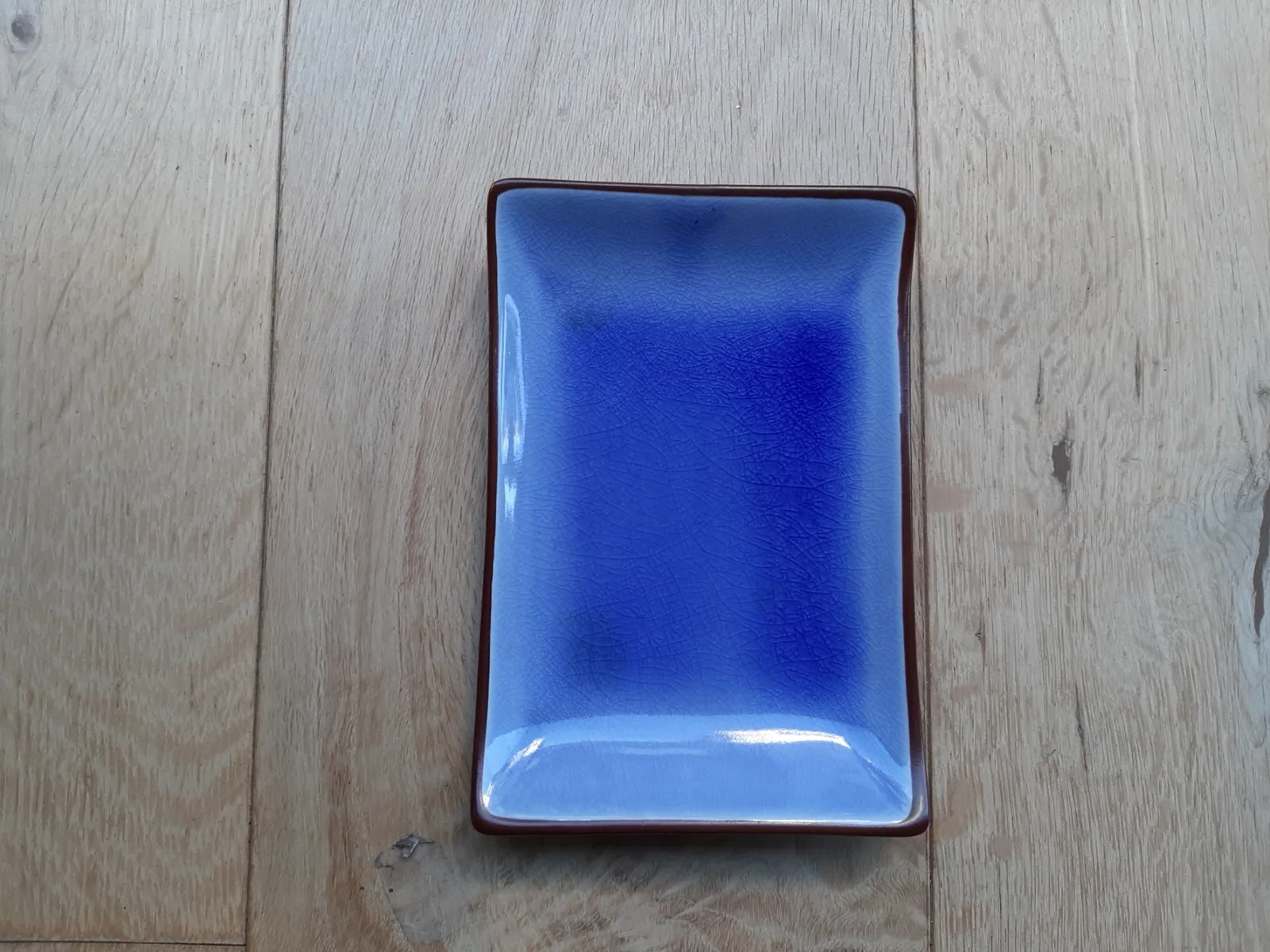 Assiette rectangulaire en porcelaine bleu d 23x16 cm